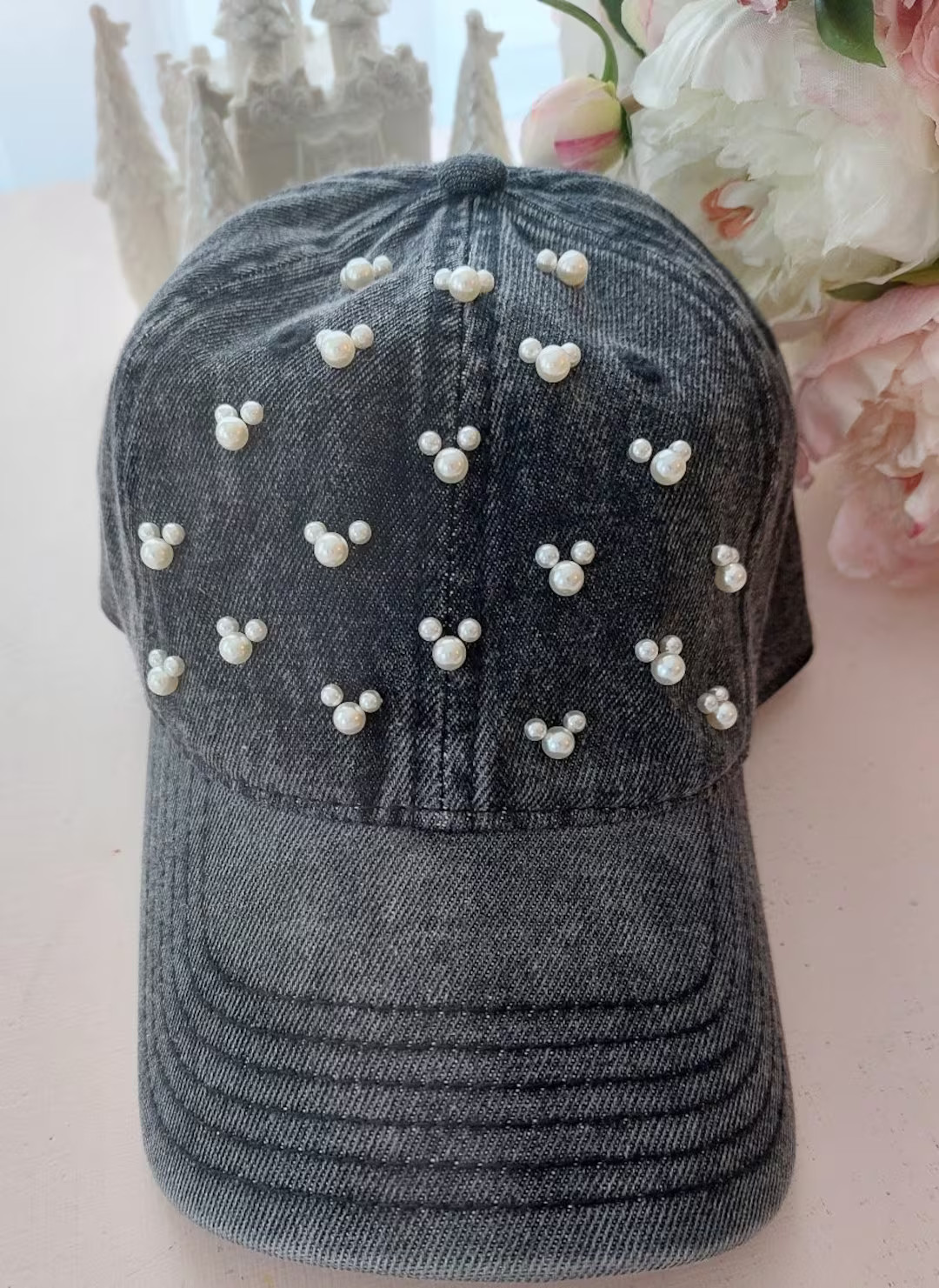 Black Denim Washed With Pearls Womens Baseball Cap, Denim Womens Trendy Unisex Inspired Womens Ca... | Etsy (US)