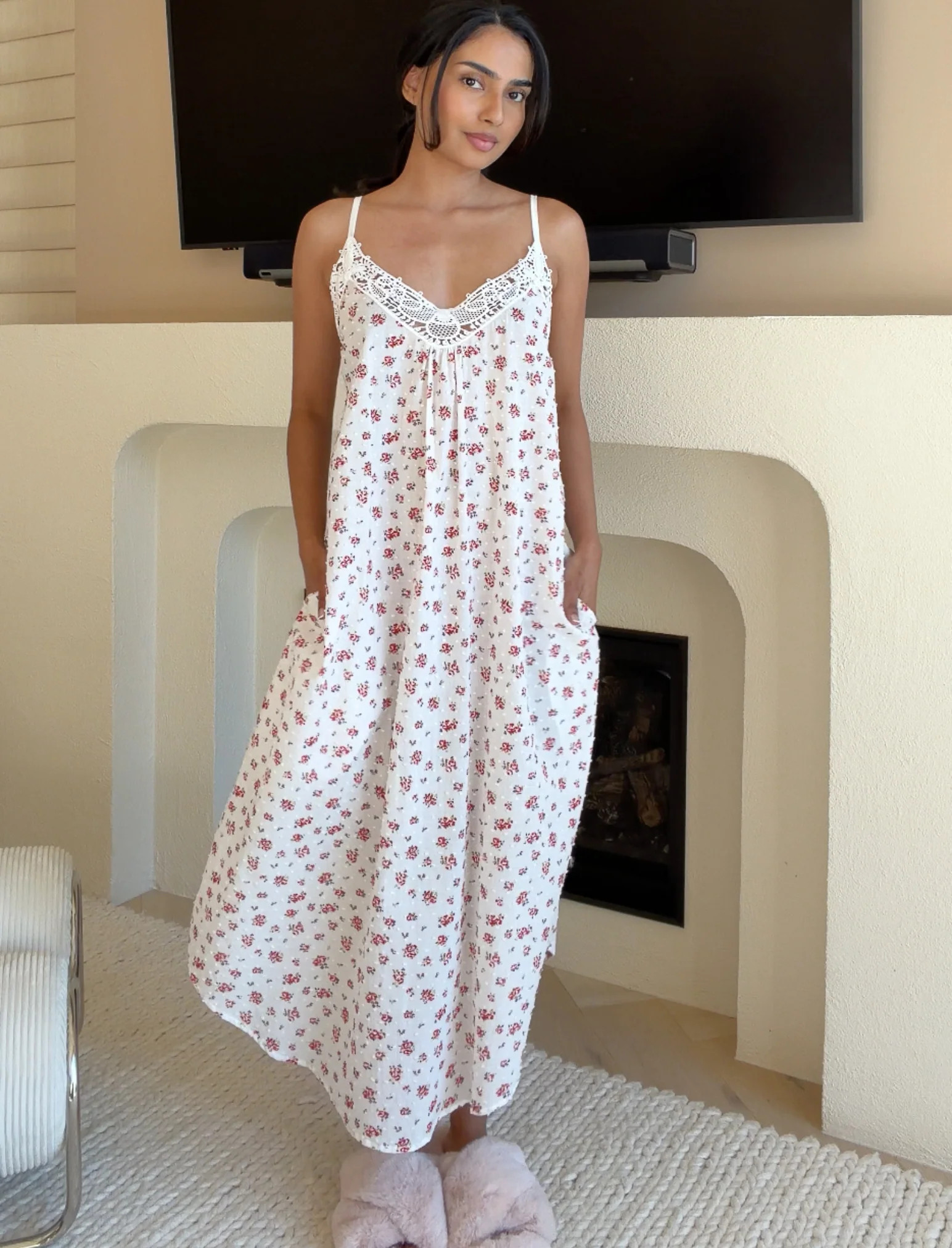 Swiss Dot Lace Front Maxi Nightgown | Papinelle Sleepwear US