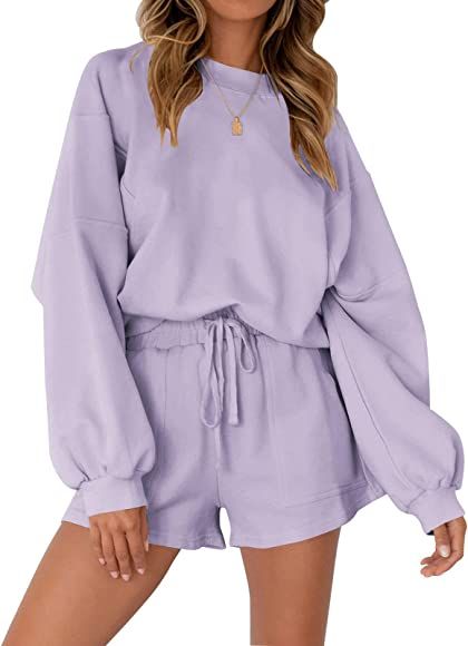 MEROKEETY Women's Oversized Batwing Sleeve Lounge Sets Casual Top and Shorts 2 Piece Outfits Sweatsu | Amazon (US)