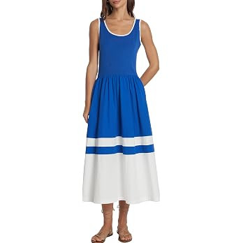Ladyful Women's Summer Casual Sleeveless Dress Patchwork Knit Maxi Long A line Tank Dresses Crewn... | Amazon (US)