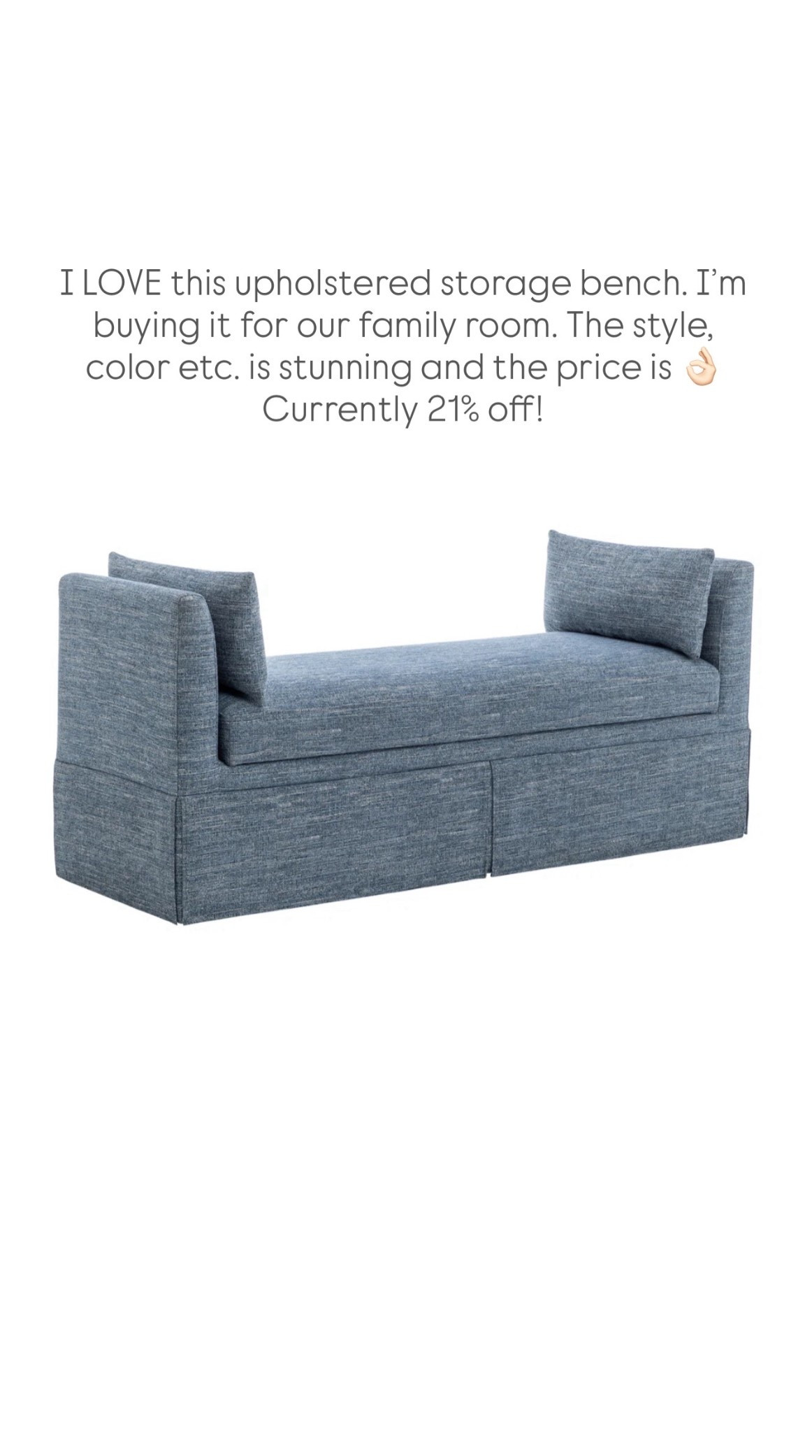 I LOVE this upholstered storage bench. I’m buying it for our family room. The style, color etc. is stunning and the price is 👌🏻 

#LTKStyleTip #LTKHome #LTKSaleAlert