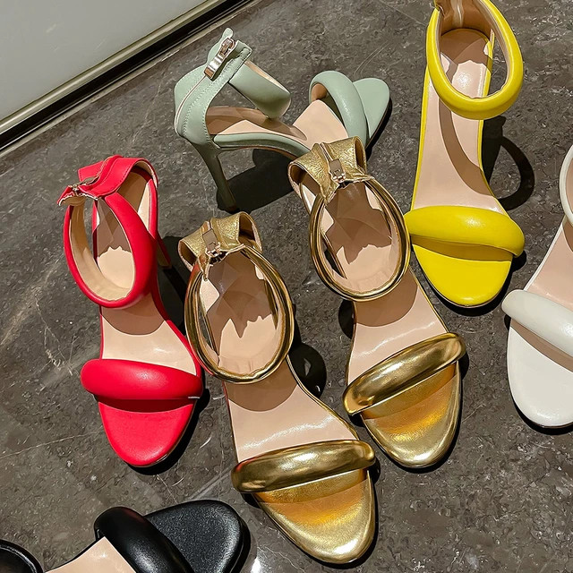 Sandals Women 2022 Concise Style One-strap Sandals for Girls Women Sexy Stiletto Heel Back Zip Co... | AliExpress (US)