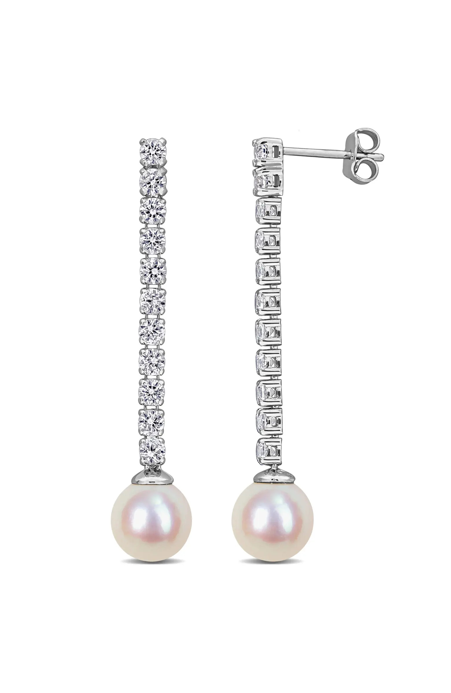 Pearl & Created White Sapphire Dangle Earrings | Nordstrom