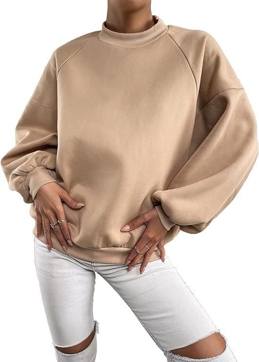 Floerns Women's Mock Neck Long Sleeve Drop Shoulder Sweatshirt Pullover Tops | Amazon (US)