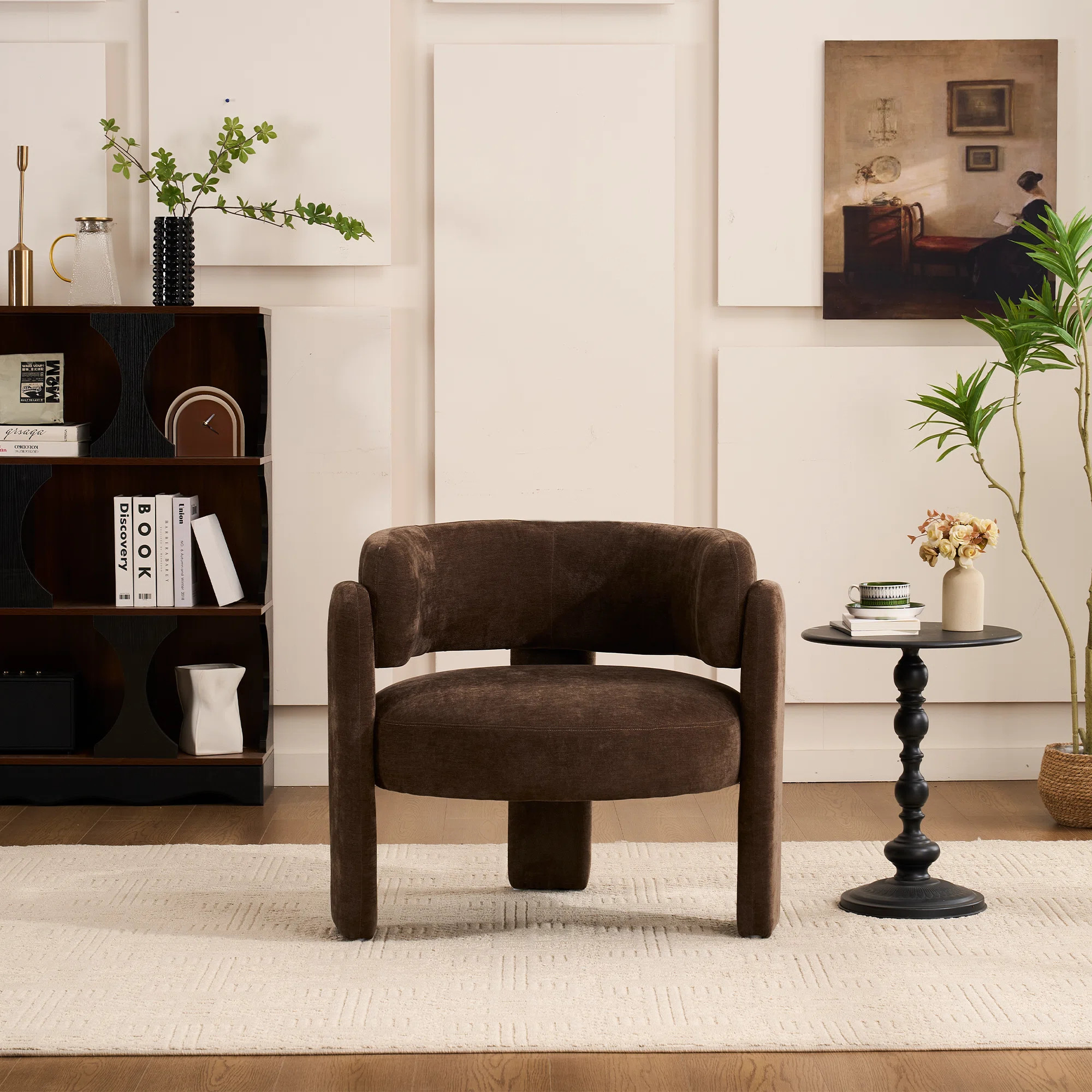 33" Wide Accent Chair with Curved Backrest and 3-Leg Modern Base Accent Chair with Curved Backres... | Wayfair North America