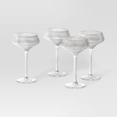6.4oz 4pk Coupe Ribbed Wine Glass Set Gold - Threshold™ | Target