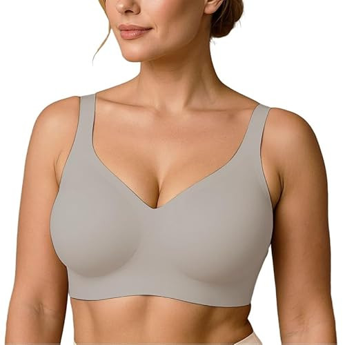 Soft Intention Jelly Wireless Bra Seamless Push Up Full Coverage Supportive Everyday Sport T-Shirt Bra Regular & Plus Size Grey | Amazon (US)