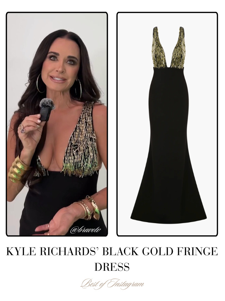 Kyle Richards' Black and Gold Fringe Dress 📸= @bravotv 

 