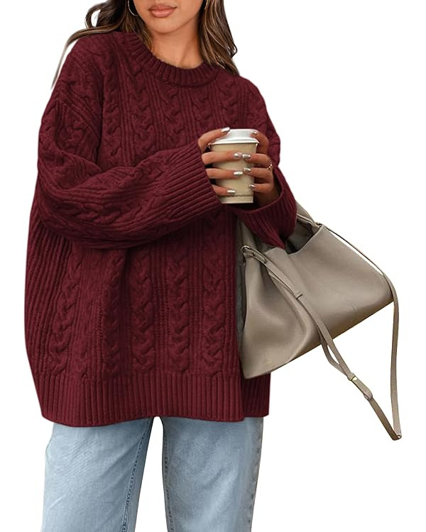 Okiwam Women's Oversized Sweaters Long Sleeve Crewneck Chunky Knitted Pullover 2024 Fall Fashion ... | Amazon (US)