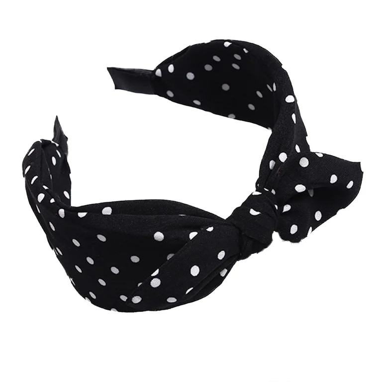 Grofry Women Hair Hoop Sweet Polka Dot Print Bowknot Wide Band Cloth Headband Headwrap | Walmart (US)