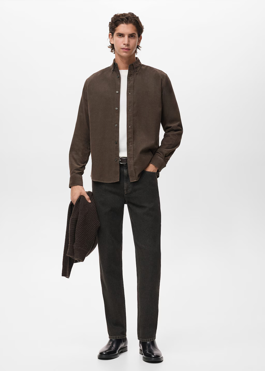 Classic-fit micro-corduroy shirt medium brown - Man - XL - MANGO MAN | MANGO (UK)