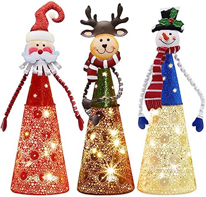 ATDAWN Lighted Christmas Table Decorations, Set of 3 Indoor LED Lighting Santa Snowman Reindeer X... | Amazon (US)