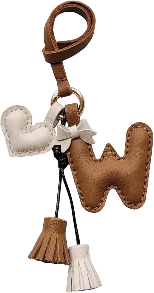 Custom Initial Letter Leather Bag Charms Bow Tassel Purse Charm | Amazon (US)