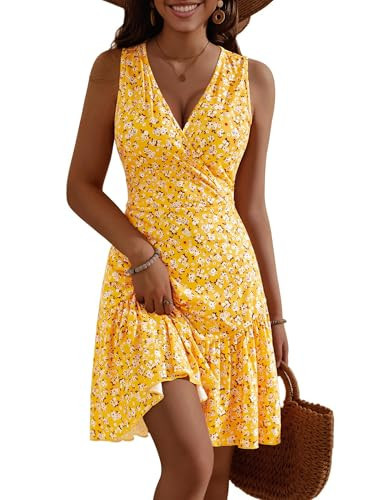 FENSACE Spring Dresses for Women 2025 Bridal Shower Guest Summer Yellow Floral Spring Easter Dress(Floral-24,Small) | Amazon (US)