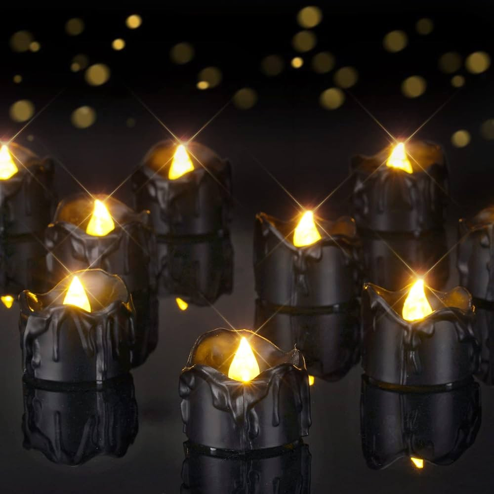 Homemory 24-Pack Melting Black Candles Battery Operated Tea Lights, Halloween Flameless Flickerin... | Amazon (US)