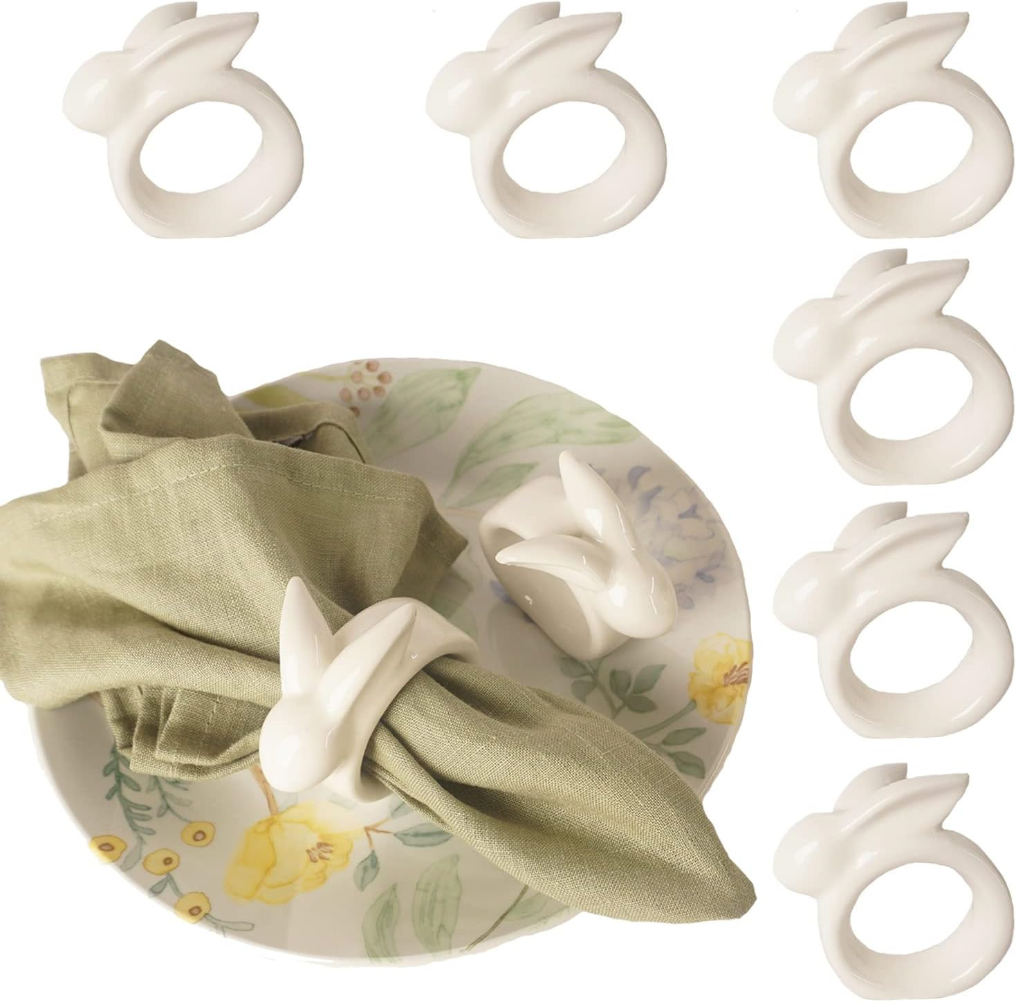 Easter Bunny Napkin Rings Set of 6, Porcelain Rabbit Napkin Ring Holders, White Bunny Napkin Ring... | Amazon (US)