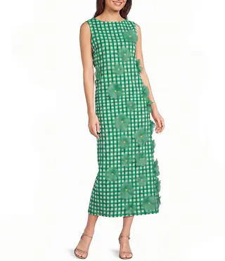 FRANCES VALENTINE Origami Ginham Print Poplin Round Neck Sleeveless 3D Flower Dress | Dillard's | Dillard's