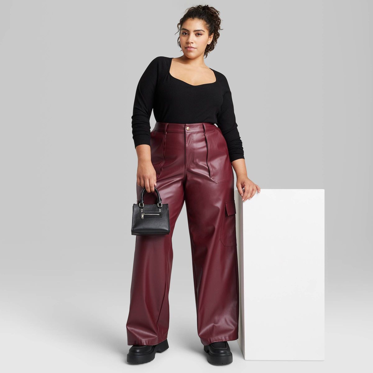 Women's High-Rise Straight Leg Faux Leather Cargo Pants - Wild Fable™ | Target