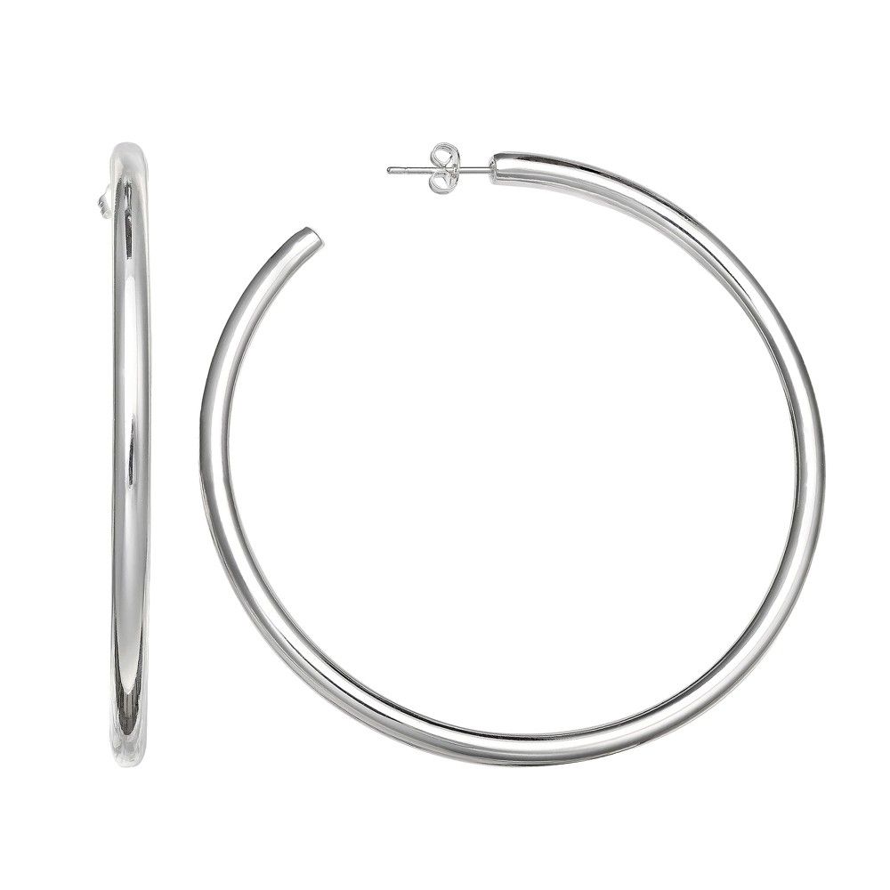 Women's Polished C-Hoop Earrings in Silver Plate - Gray (60mm) | Target