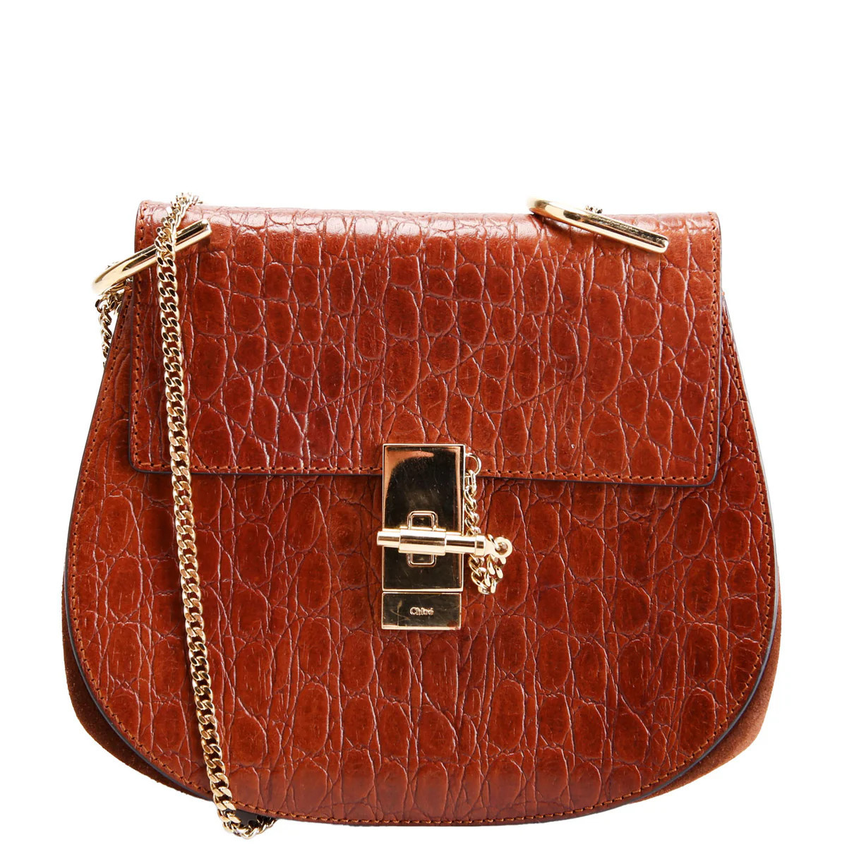 Drew Crossbody Crocodile Embossed Medium Brown | Keeks Designer Handbags