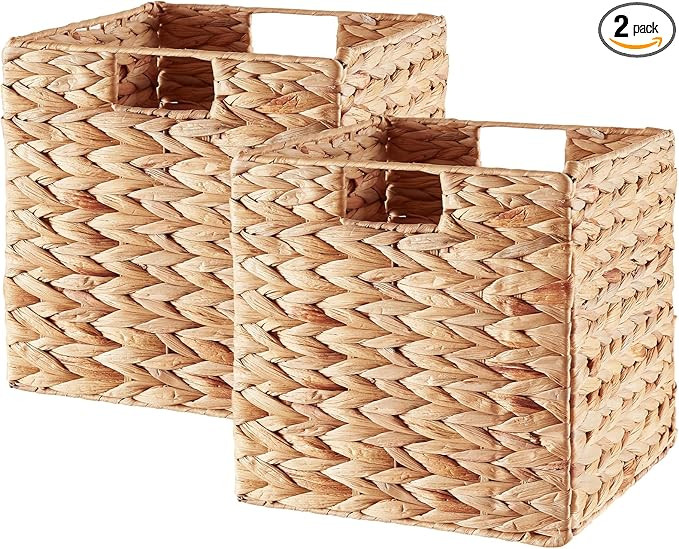 Vagusicc Wicker Storage Basket, Set of 2 Water Hyacinth Storage Baskets, Foldable Wicker Basket 1... | Amazon (US)