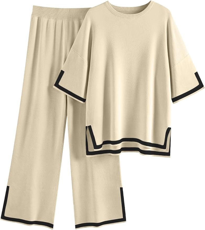 LILLUSORY 2 Piece Lounge Women's Short Sleeve Knit Top Wide Leg Pants | Amazon (US)