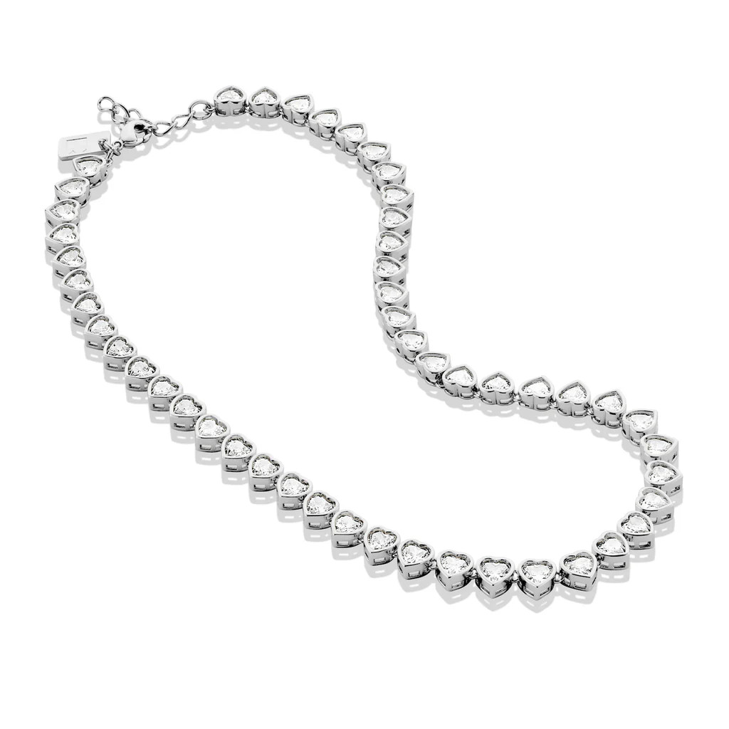 Silver Heart Tennis Necklace with White Stones | Rosie Fortescue Jewellery