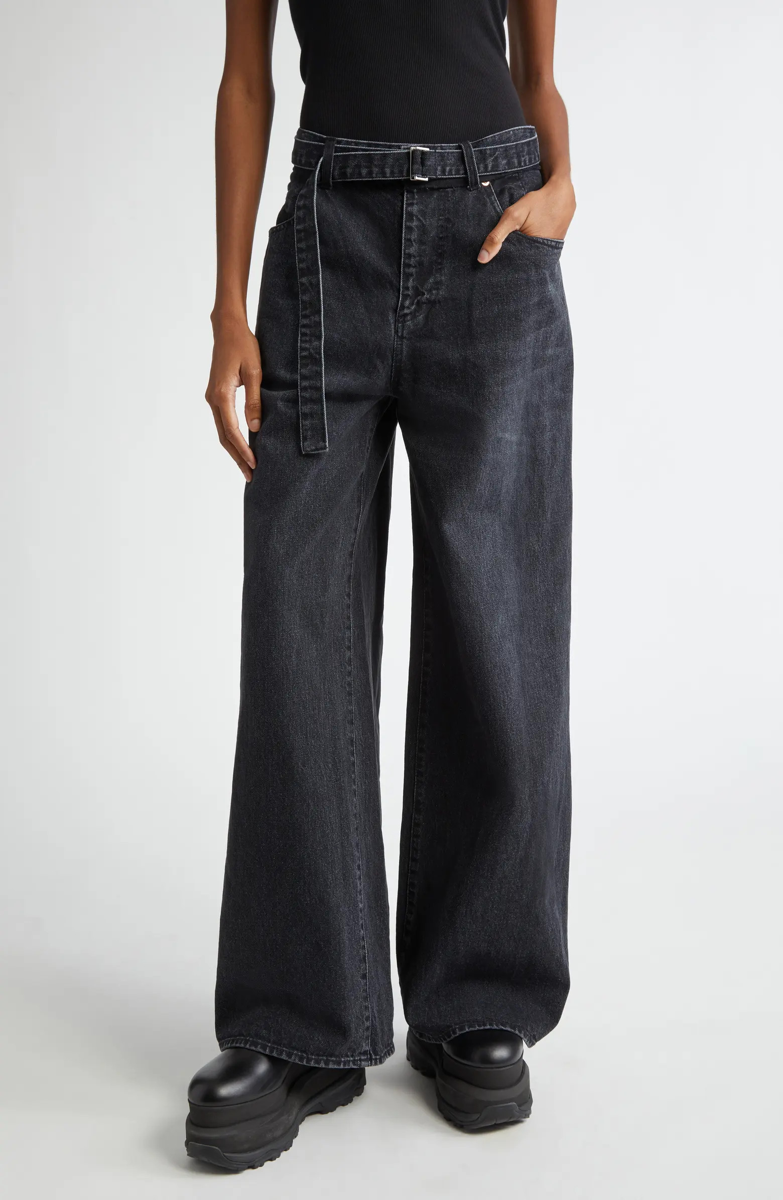 Sacai Belted Wide Leg Jeans | Nordstrom | Nordstrom