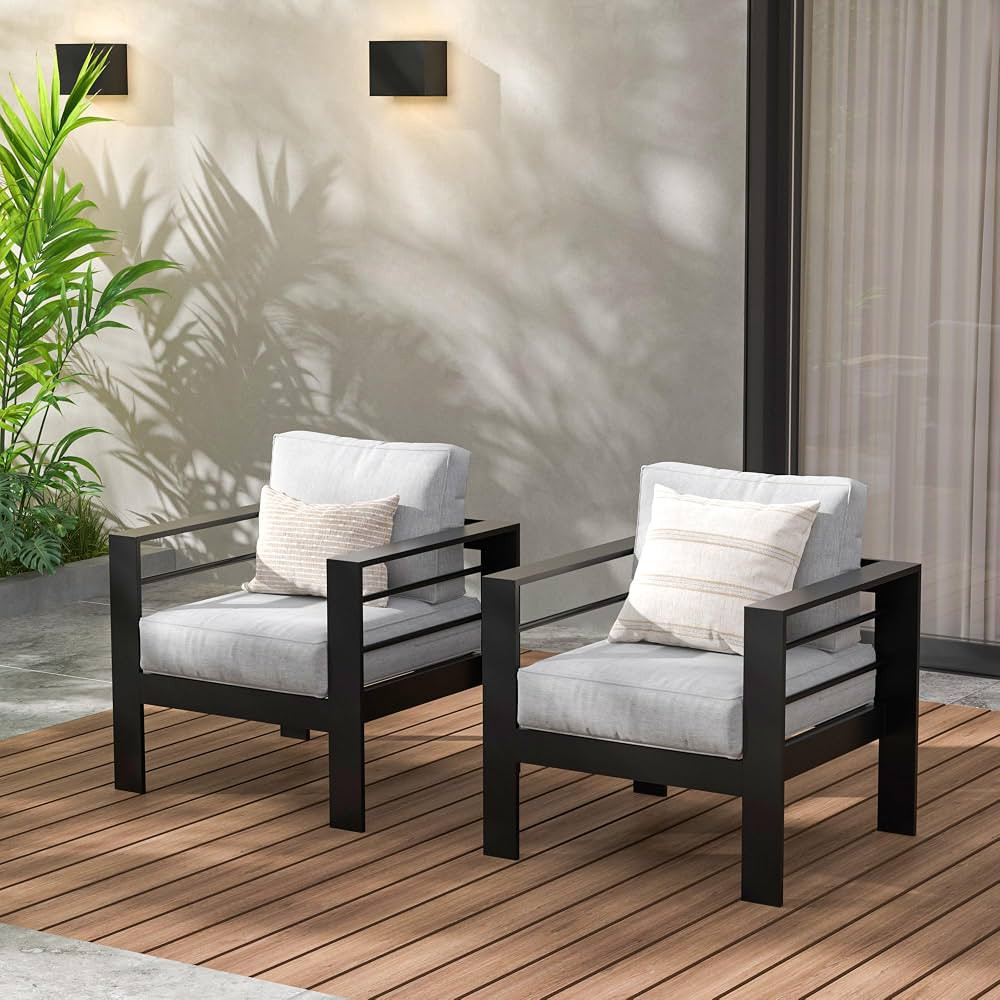 Wisteria Lane 2 Pieces Patio Furniture Aluminum Armchair, All-Weather Outdoor Single Sofa, Black ... | Amazon (US)