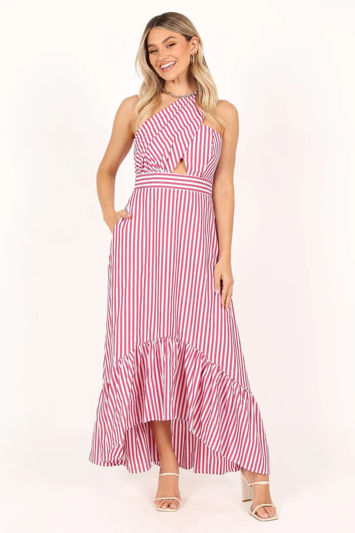 Danica One Shoulder Dress - Berry Stripe | Petal & Pup (US)