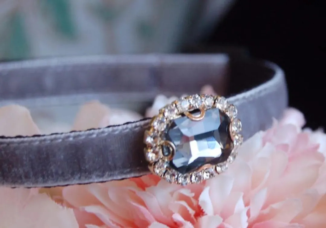 Rhinestone Cat Collar,grey Velvet Small Dog Collar,breakaway Cat Collar.tiny Dog Collar,cat Birth... | Etsy (US)
