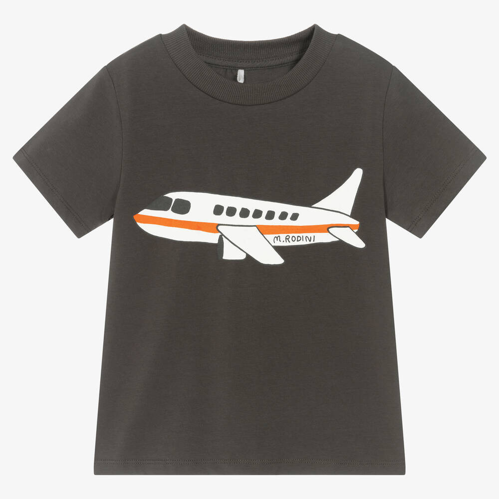 Grey Organic Cotton Airplane T-Shirt | Childrensalon