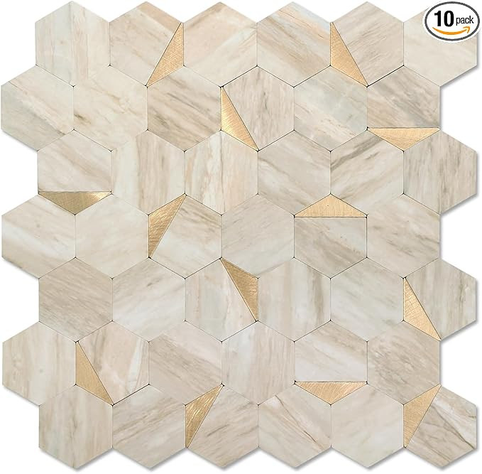 Hexagon Peel and Stick Backsplash for Kitchen Wall, 10 Sheets Heat Resistant Stick on Backsplash ... | Amazon (US)