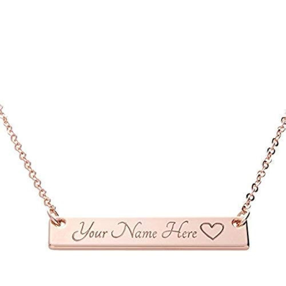 Personalized Name Bar Necklace | 16K Gold/Silver/Rose Gold Plated | Dainty Diamond | Machine Engr... | Amazon (US)