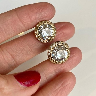 VTG Givenchy Gold-Tone Swarovski Crystal Halo Stud Earrings | eBay US