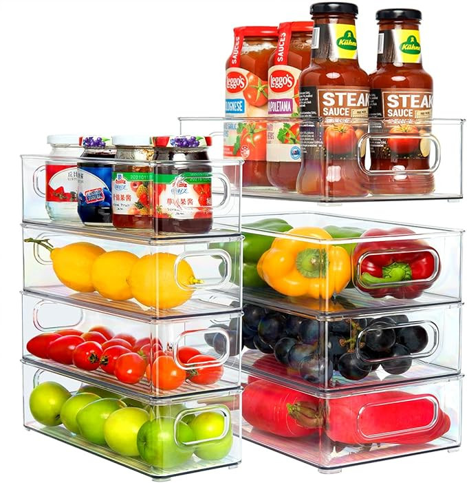 Refrigerator Organizer Bins 8 PCS, guiogc Clear Plastic Food Storage Bins for Fridge Freezers Pan... | Amazon (US)