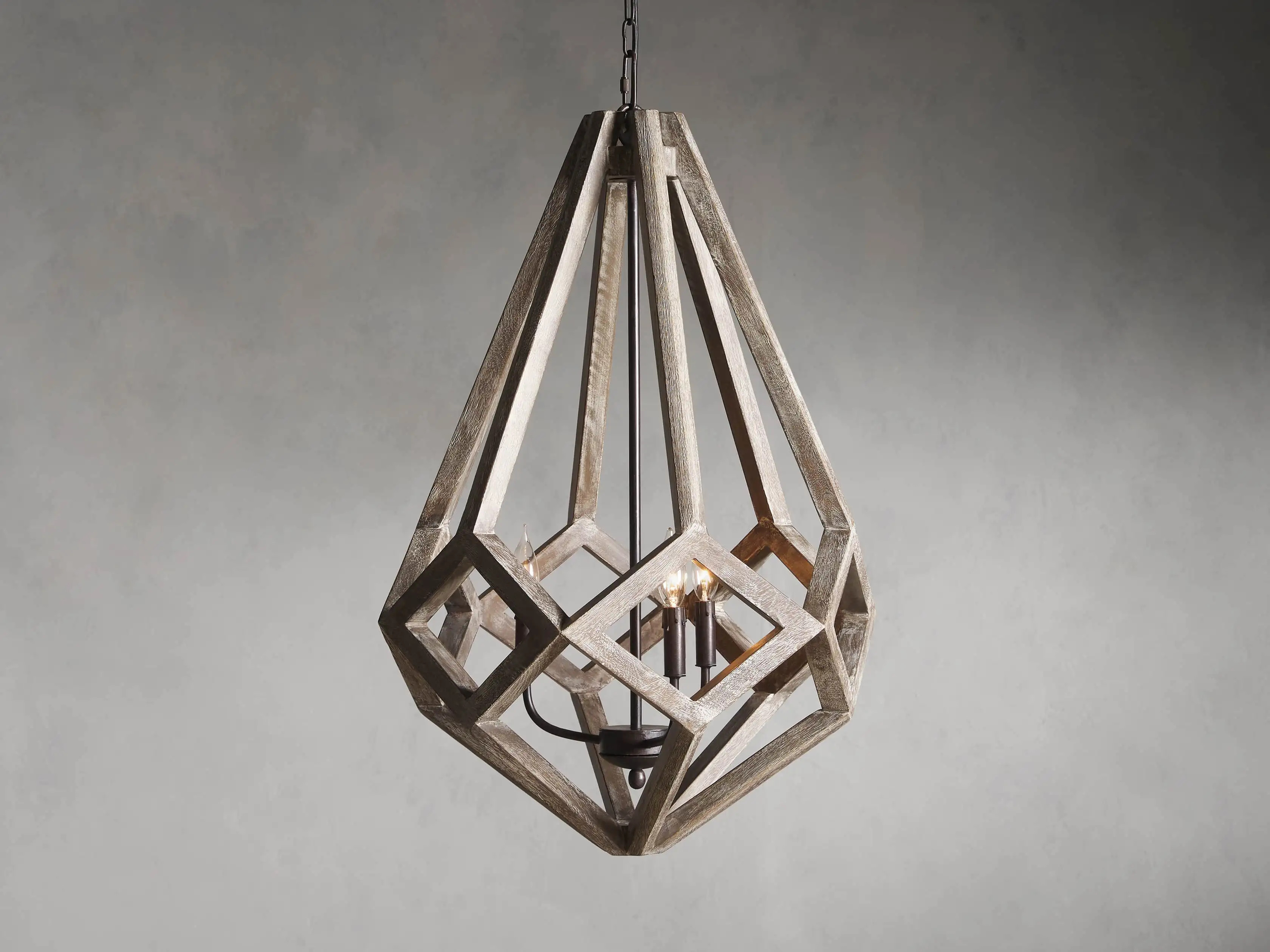 Wooden Grey Prism Chandelier with Wrought Iron Candelabra | Arhaus