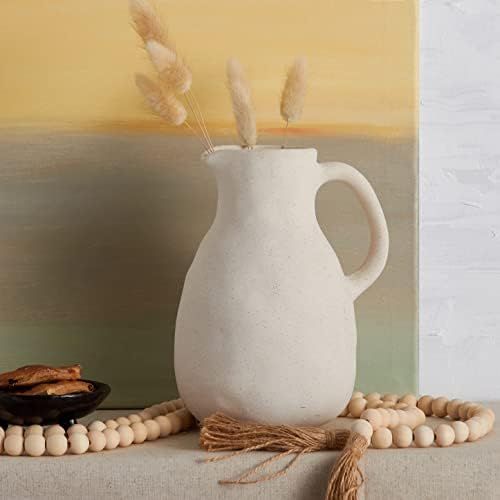Neutral White Terracotta Vase for Wabi Sabi Home Décor, Medium Hand Made Jug for Rustic Centerpi... | Amazon (US)