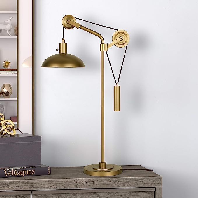 Henn&Hart Industrial Metal Table Lamp with Solid Wheel Pulley System in Brass | Amazon (US)