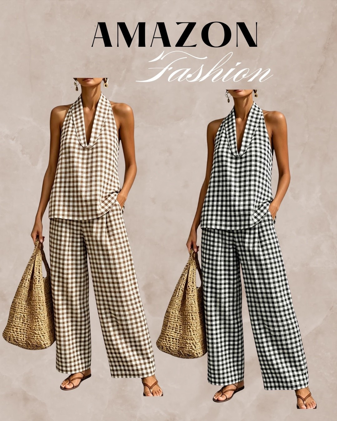 Love these gingham  sets from Amazon. Pair with a cardigan for fall! # ginghamset #matchingset