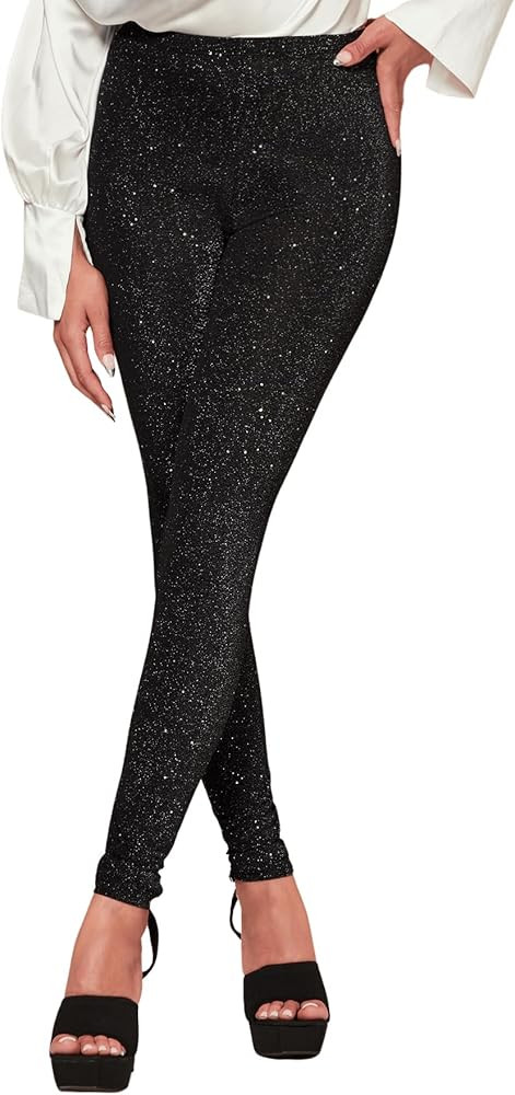 Floerns Women's High Waisted Sequin Glitter Shiny Leggings Party Concert Sparkly Going Out Pants | Amazon (US)