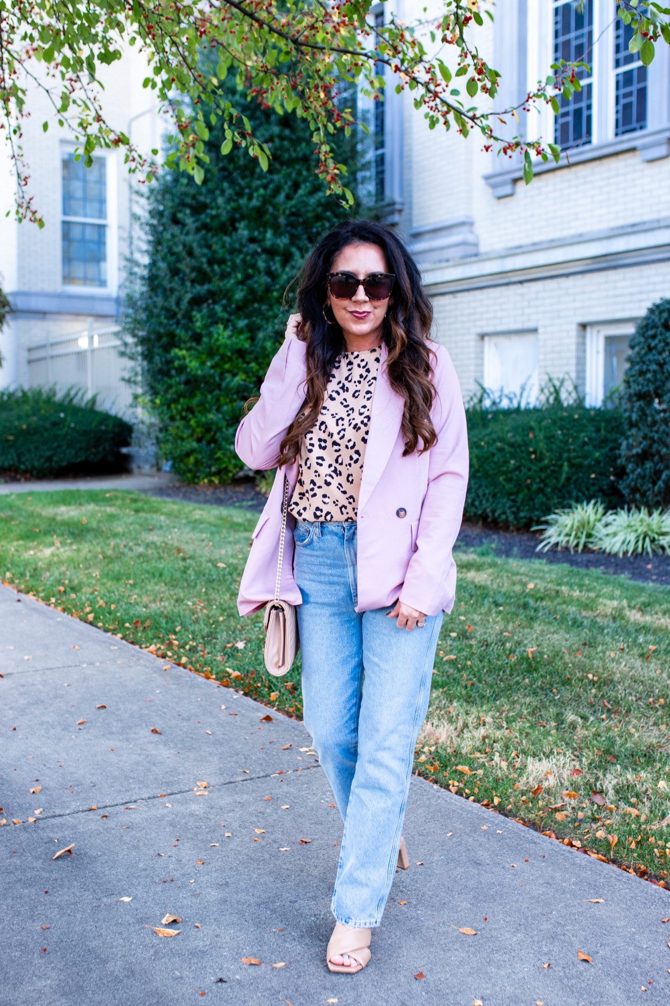 Blush blazer
Straight leg jeans 
CoalfieldFancy is wearing a size small in the blazer and a 26 in the jeans .

#LTKover40 #LTKxPrime #LTKfindsunder50