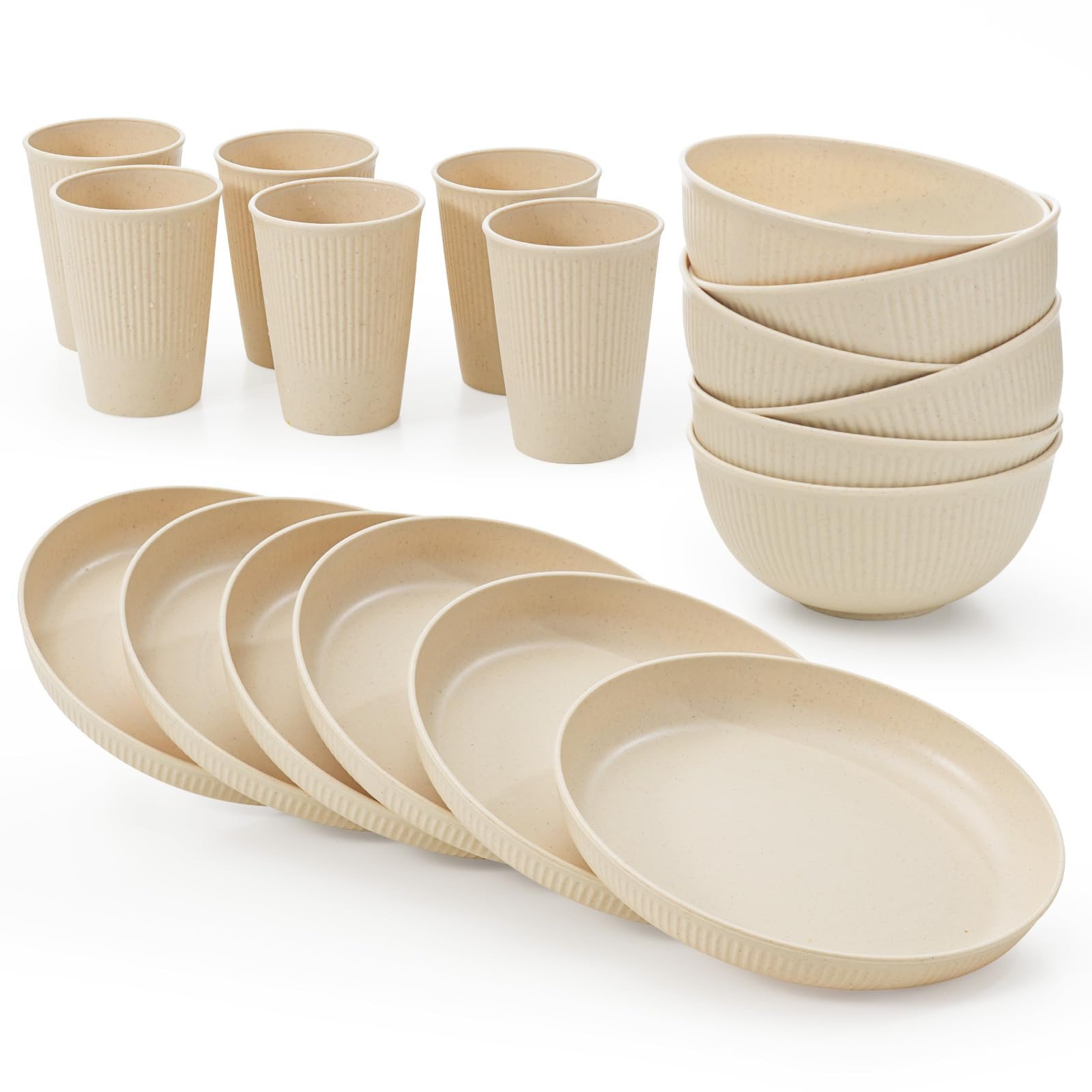 18pcs Wheat Straw Dinnerware Sets - Unbreakable Reusable Dinnerware Sets, Wheat Straw Kitchen Cup... | Amazon (US)