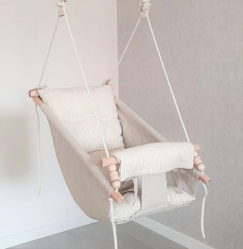 Linen Natural Swing With Beige Stripe/ Hammock/child - Etsy | Etsy (US)