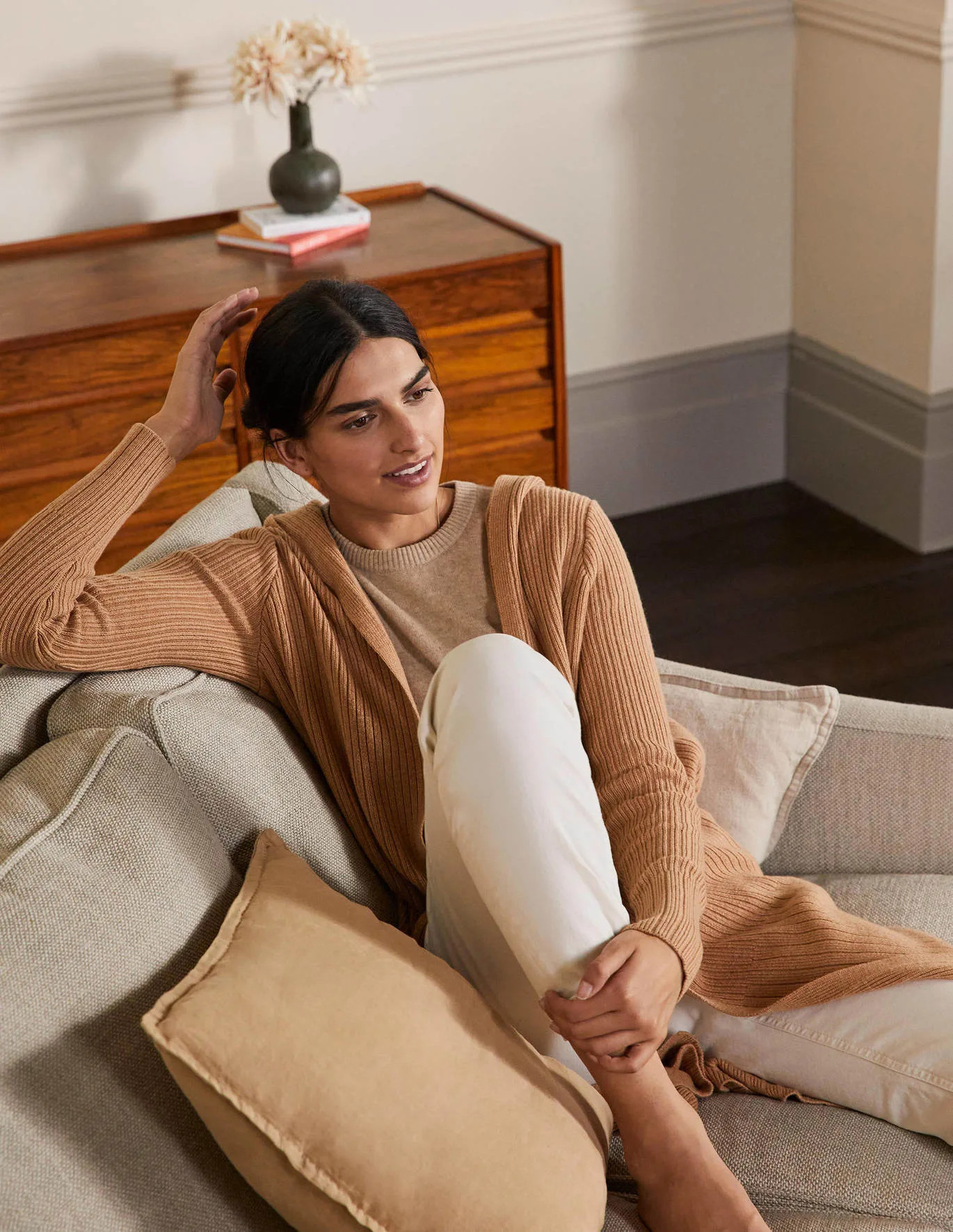 Hooded Relaxed Cardigan - Camel Melange | Boden US | Boden (US)