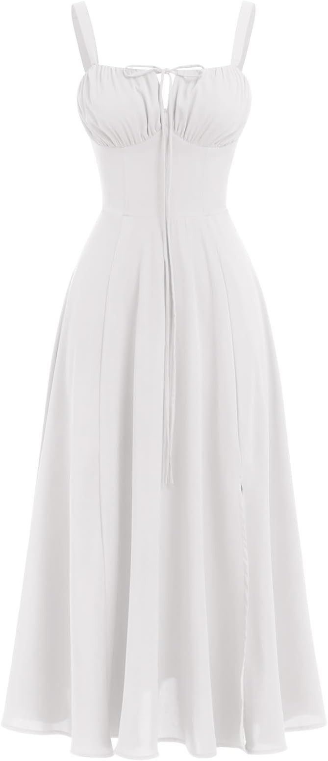 Women's Summer Dress Spaghetti Strap Dress Spring Boho Dress Front Slit Swing Midi Sundress Party... | Amazon (UK)