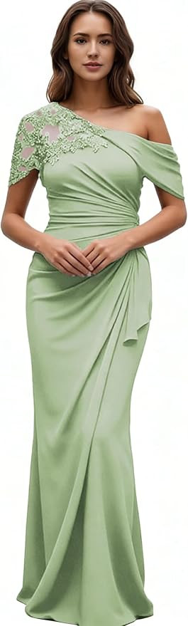 One Shoulder Mother of The Bride Dresses for Women Long Mermaid Pleated Formal Wedding Guest Dres... | Amazon (US)