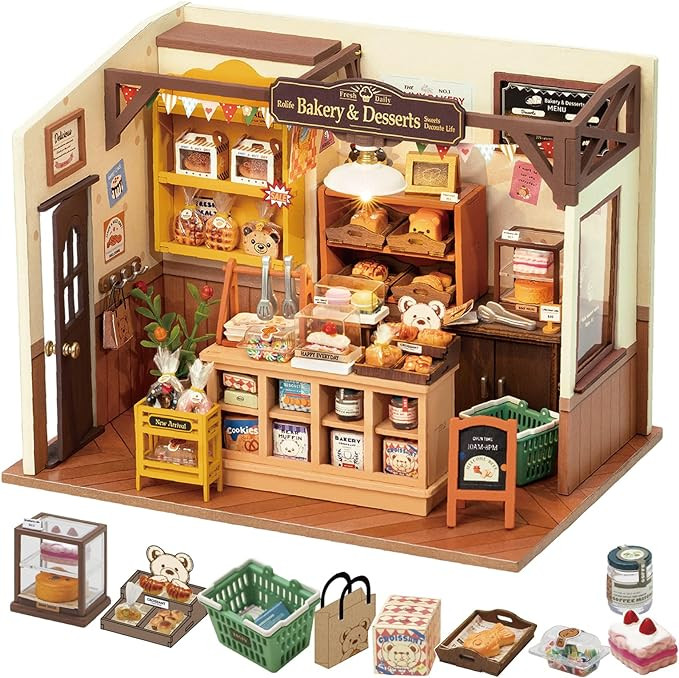 Rolife DIY Miniature Doll House Kit, Build Becka's Bakery Diorama House Building Set with LED Roo... | Amazon (US)