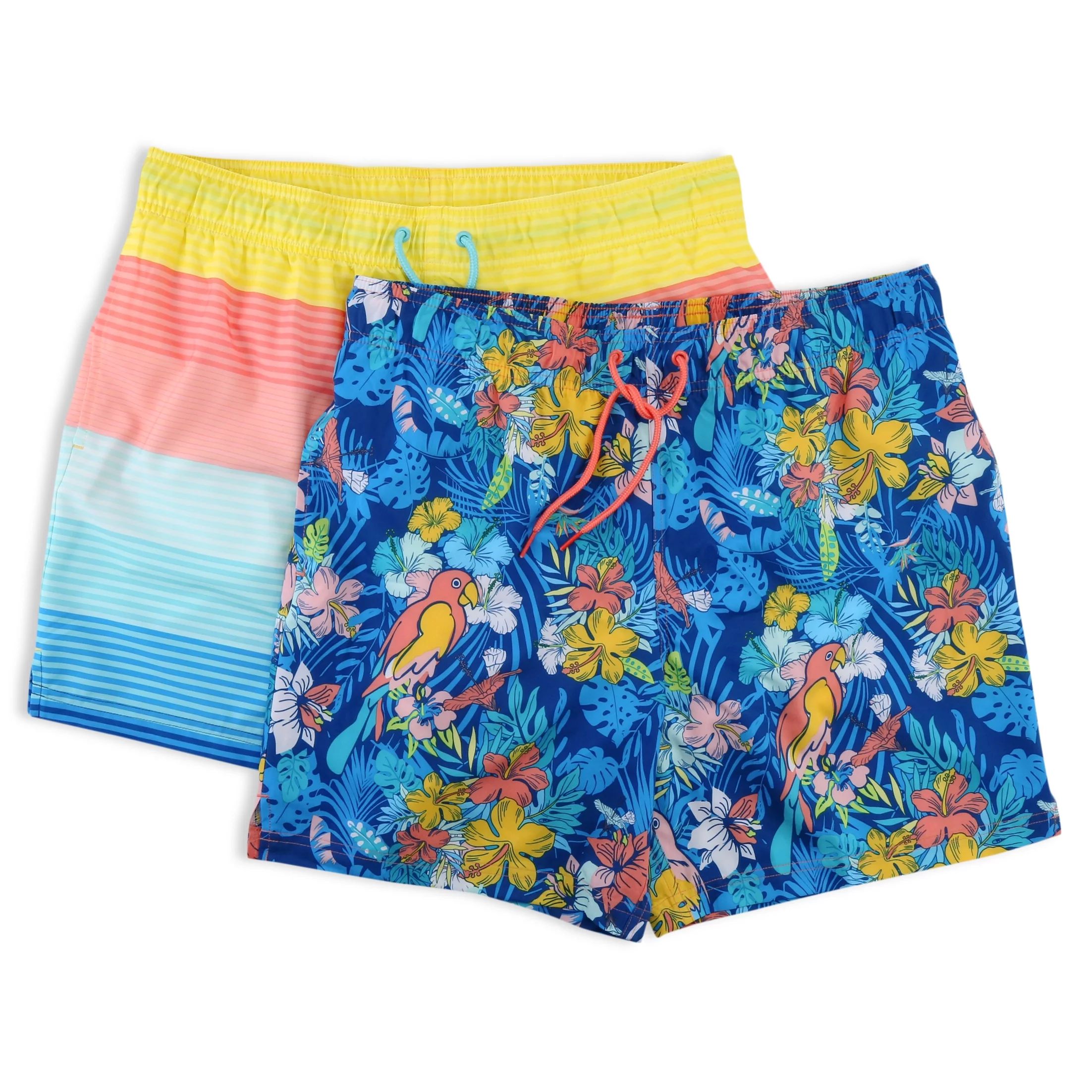 George Men's and Big Men's 6" Family Stripe&Comic Parrot Swim Trunk 2-Pack, up to Size 5XL | Walmart (US)