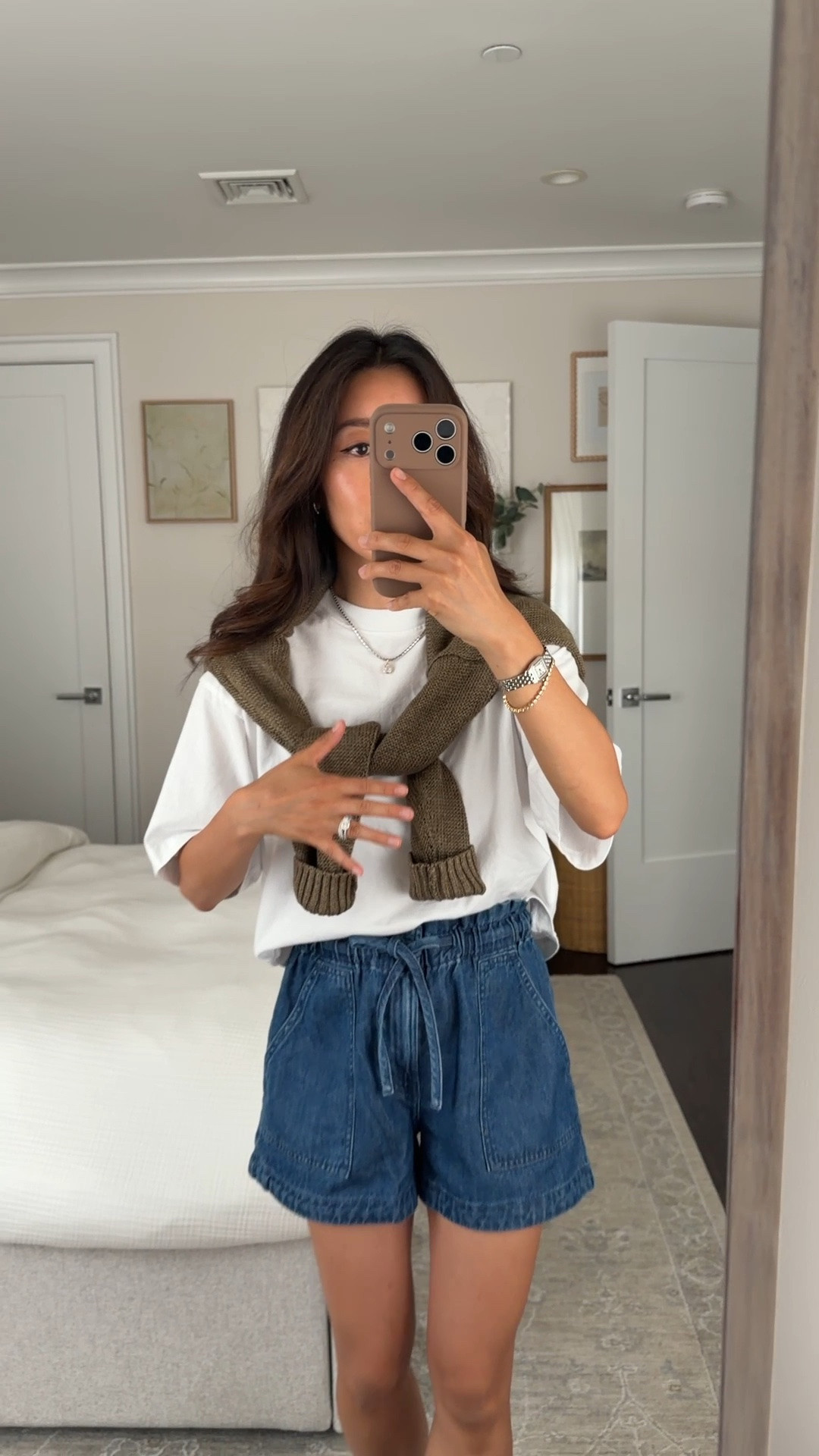 Size info below! 
• boxy tee XXS, oversized
• Airy denim shorts XXS, tad loose on my what 
• Linen Drop-Shoulder Sweater XXS
• Remy Mary Jane flat 5H, my color is old. I am usually between 5 and 5.5 in other brands and took my bigger half size. 

Easy summer outfit, mom style, petite friendly shorts

#LTKPetite #LTKSeasonal #LTKootd